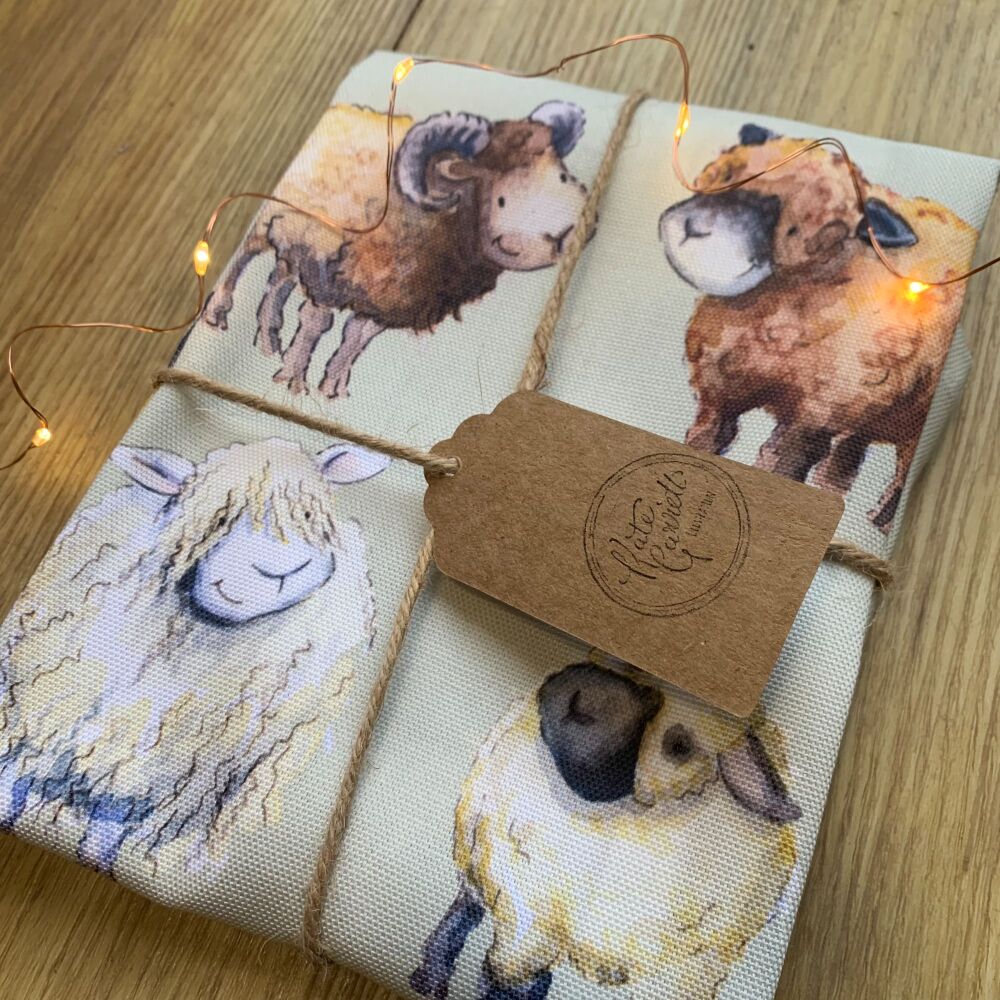 Sheep breeds tea towel  green