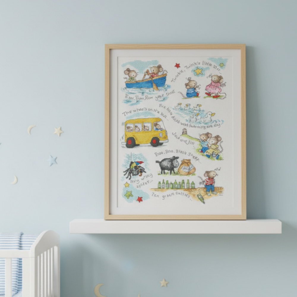 Nursery Rhymes Cross Stitch Kit: Twinkle Twinkle, Row Your Boat, & More! XKG6