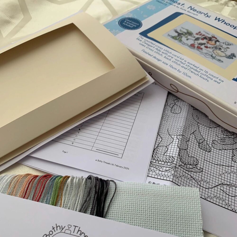 Cross stitch Christmas card, Almost Nearly Whoopsie, Bothy Threads, Farm animals , Cross stitch gift