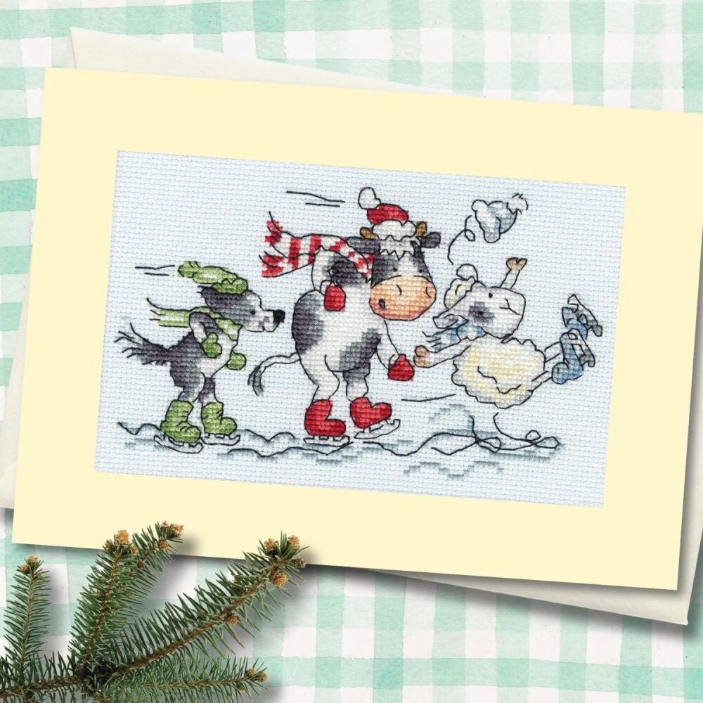 Cross stitch Christmas card, Almost Nearly Whoopsie, Bothy Threads, Farm animals , Cross stitch gift