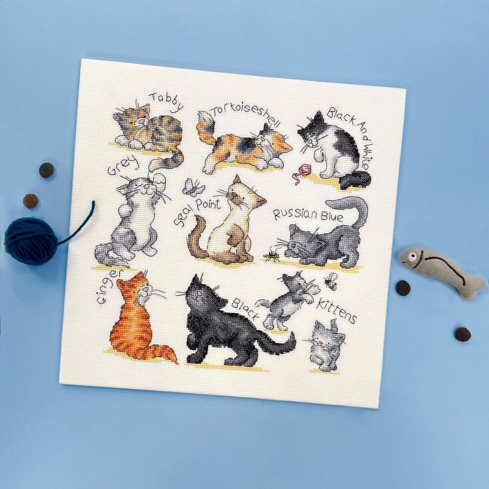 Meow! Cat Cross Stitch Kit &ndash; Bothy Threads Counted Cat Sampler