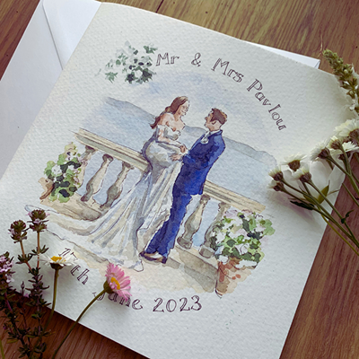 Hand-painted personalised anniversary card with names and date