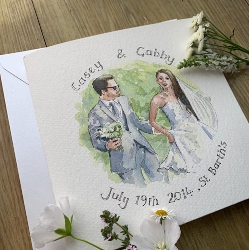 Hand painted wedding artwork designed as a bespoke anniversary gift