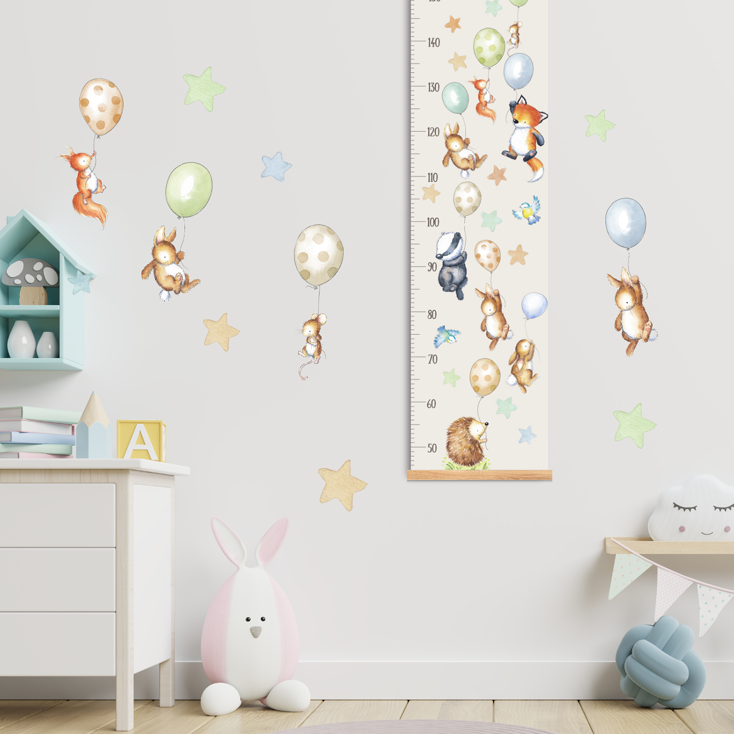Woodland animals height chart with matching wall decals
