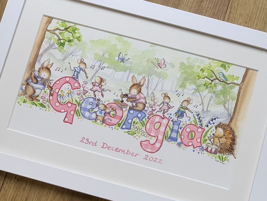 Classic forest themed baby wall art in watercolour