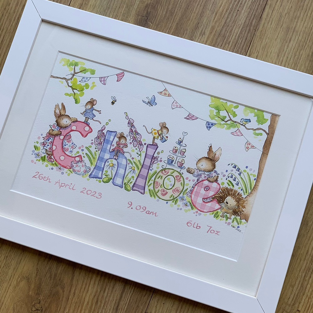 Bespoke woodland animals name painting for nursery wall