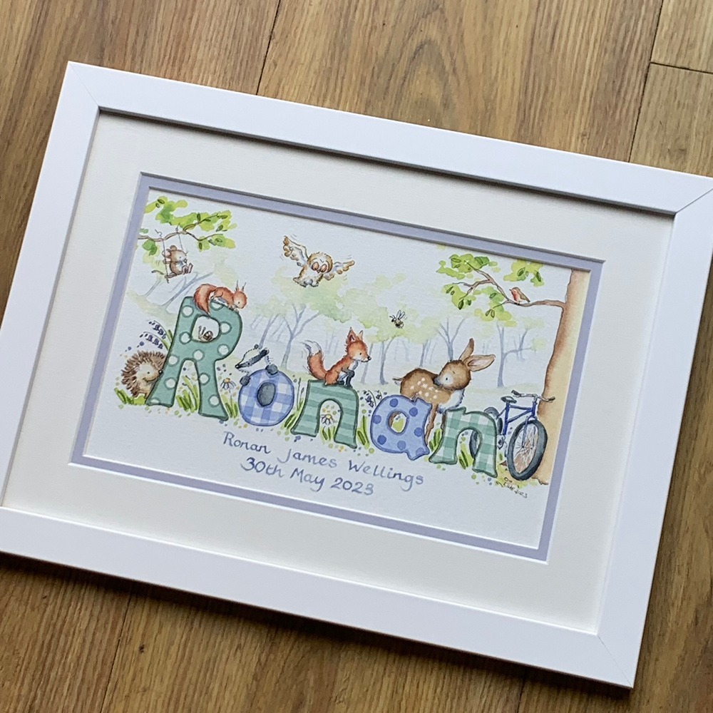 Personalised woodland deer nursery name picture