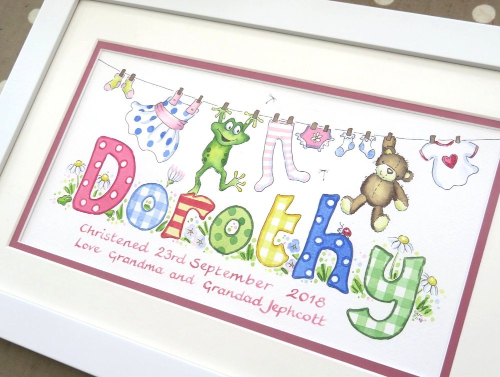 Teddy bear and clothes nursery art personalised