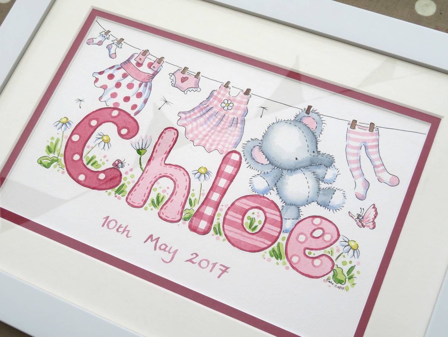 Watercolour baby laundry line with personalised name