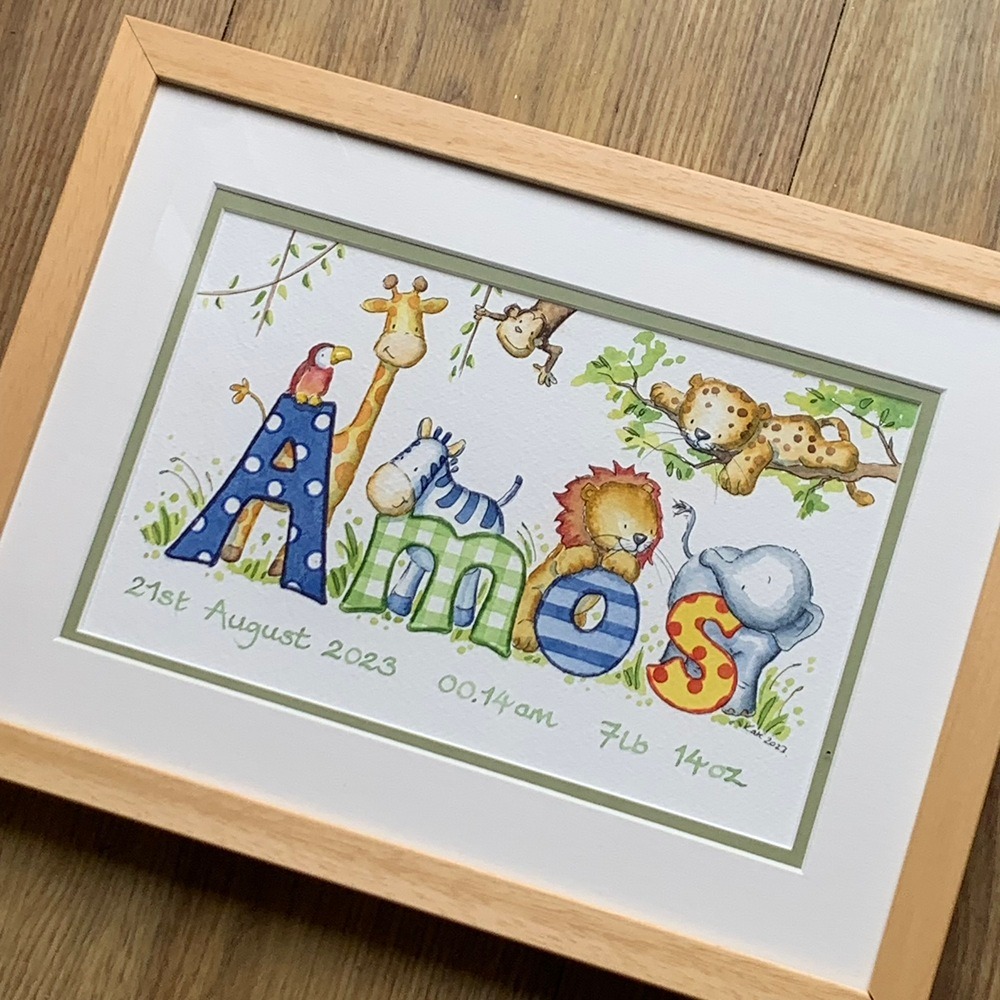 hand painted safari animal baby name picture