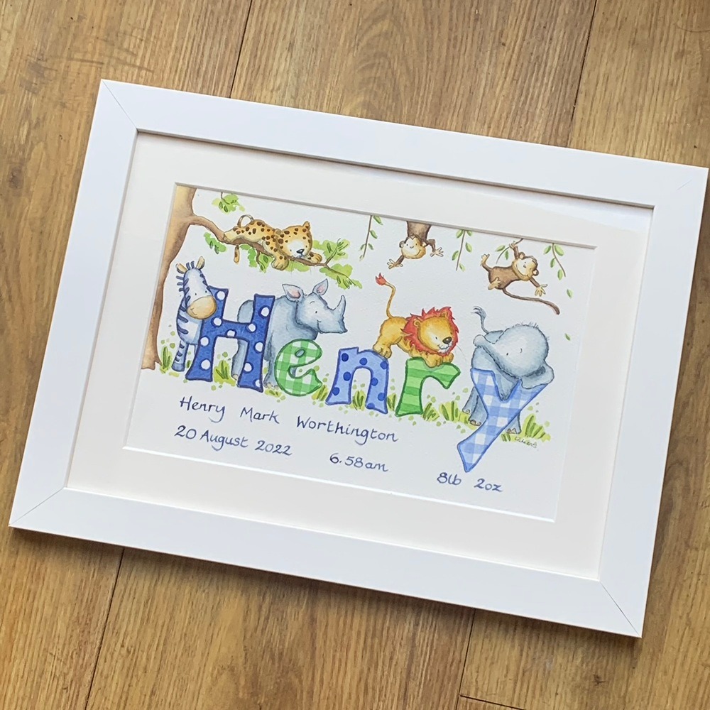 safari animals nursery d&Atilde;&copy;cor personalised name print