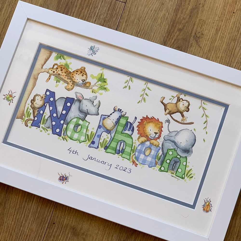 bespoke personalised baby name painting jungle theme