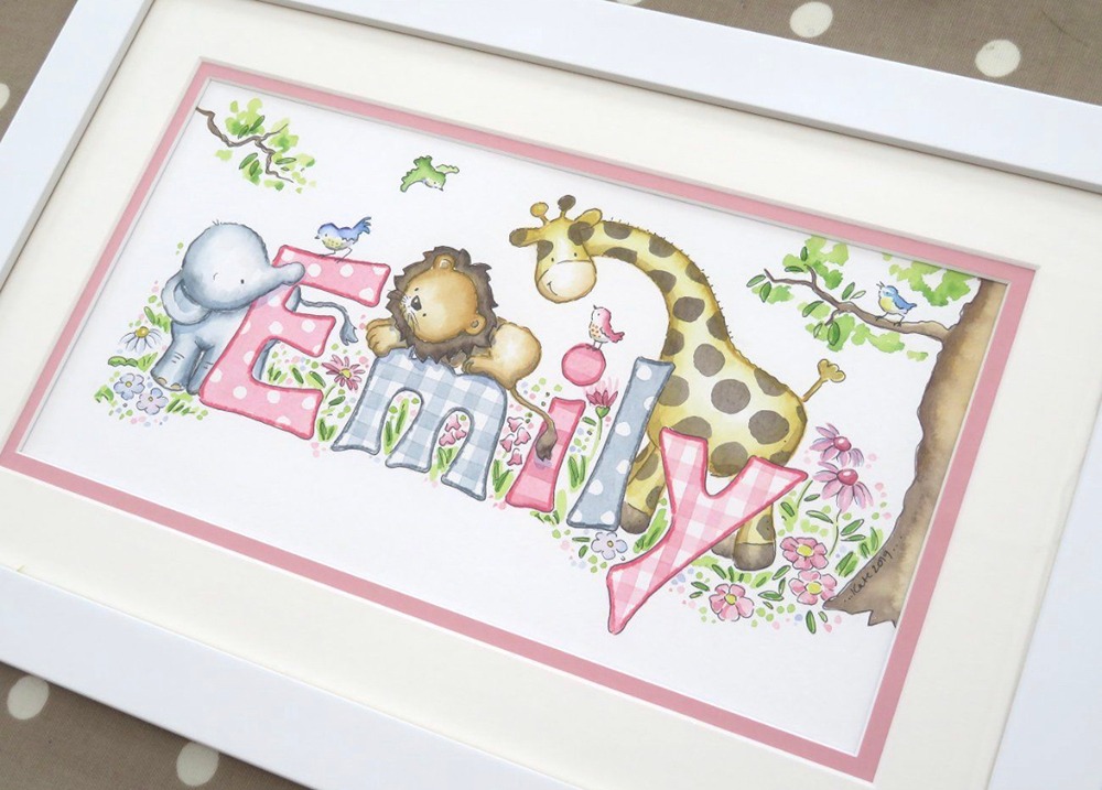 Hand painted personalised safari baby girl gift UK