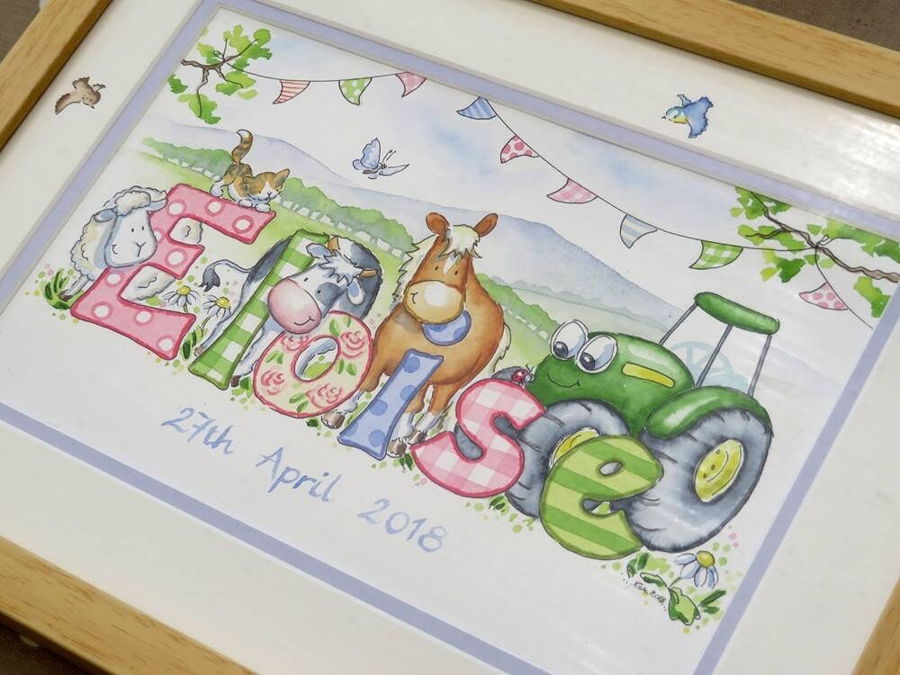 Jungle nursery decor with oversized tropical leaves and personalised name art