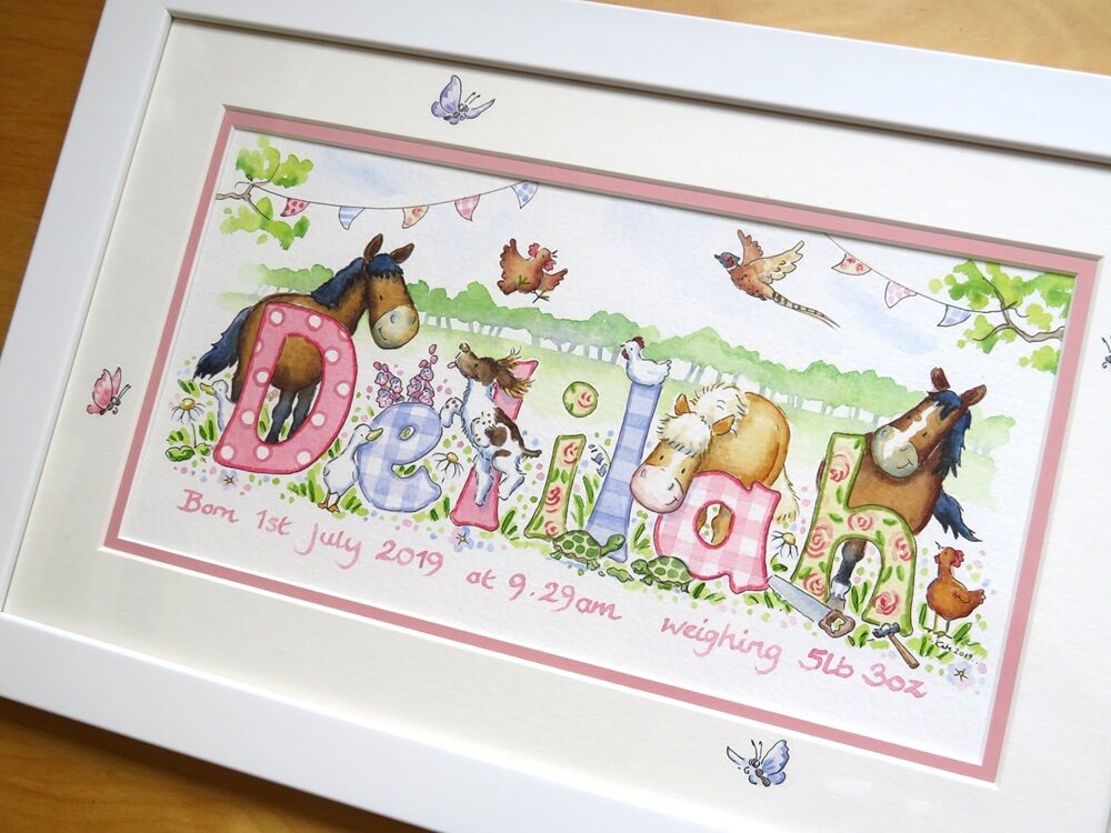 hand painted safari animal baby name picture