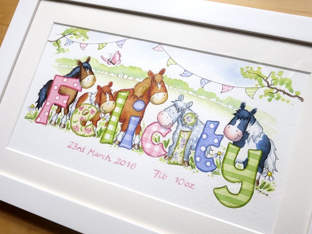 watercolour jungle baby wall art with giraffe and monkey