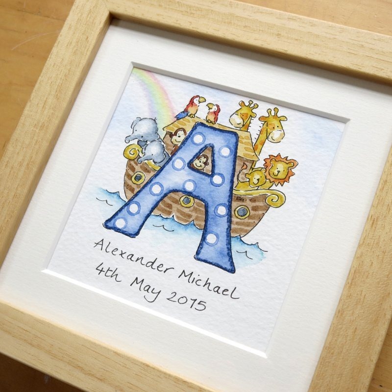 Classic forest and fishing themed baby wall art in watercolour