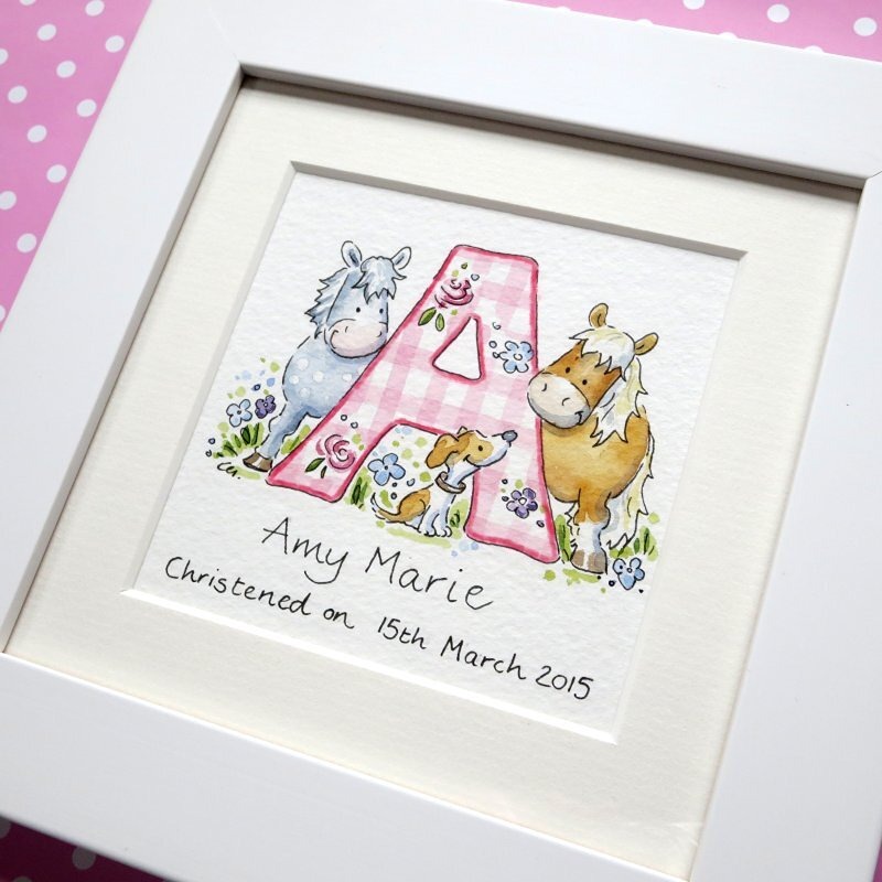 Watercolour squirrel and rabbit personalised nursery art