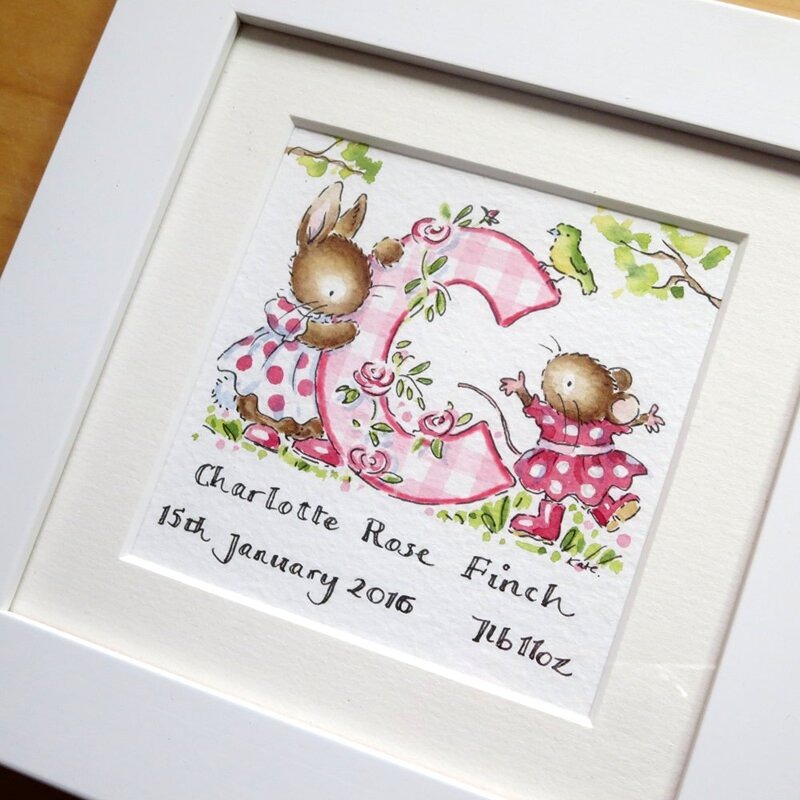 Woodland nursery design with trees, bunting and personalised name