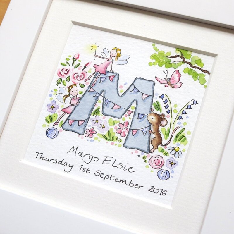 Hand painted woodland creatures name picture for baby nursery