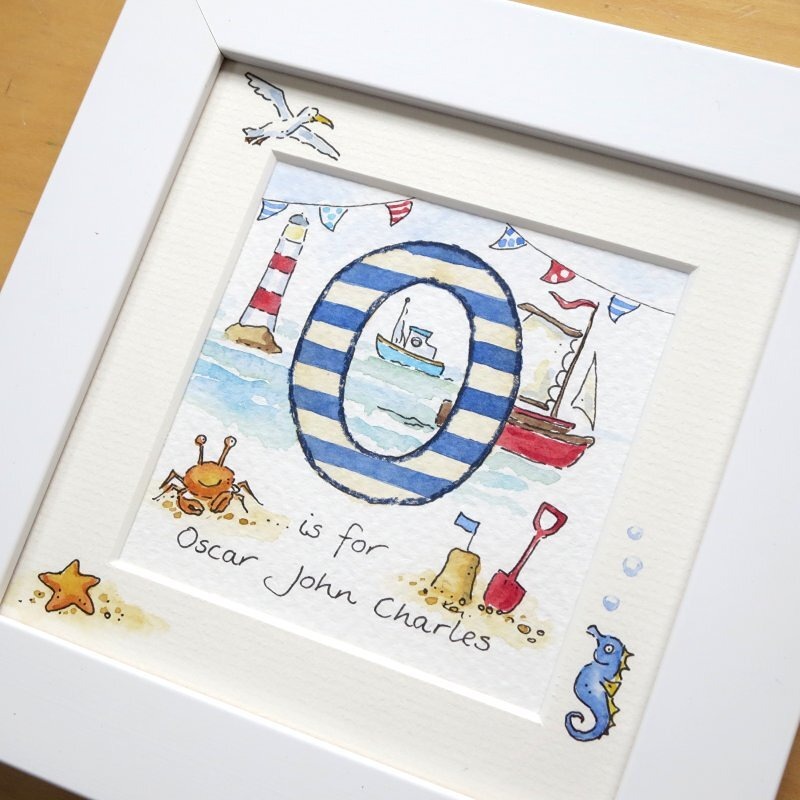 Baby name artwork with woodland deer and soft green background