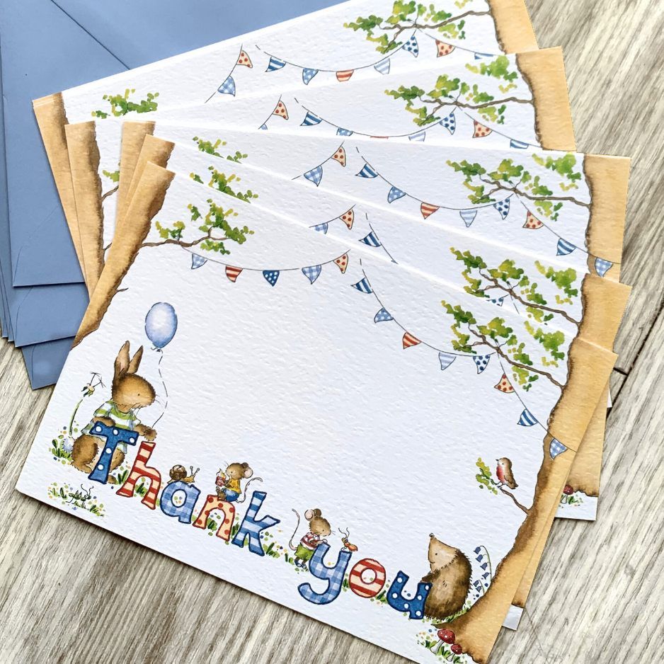 Children's Tea Party Thank-You Notes with Animal Illustrations