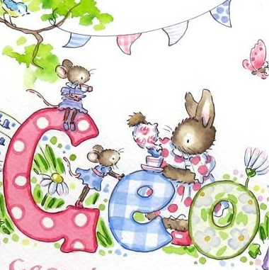 Woodland nursery design with trees, bunting and personalised name