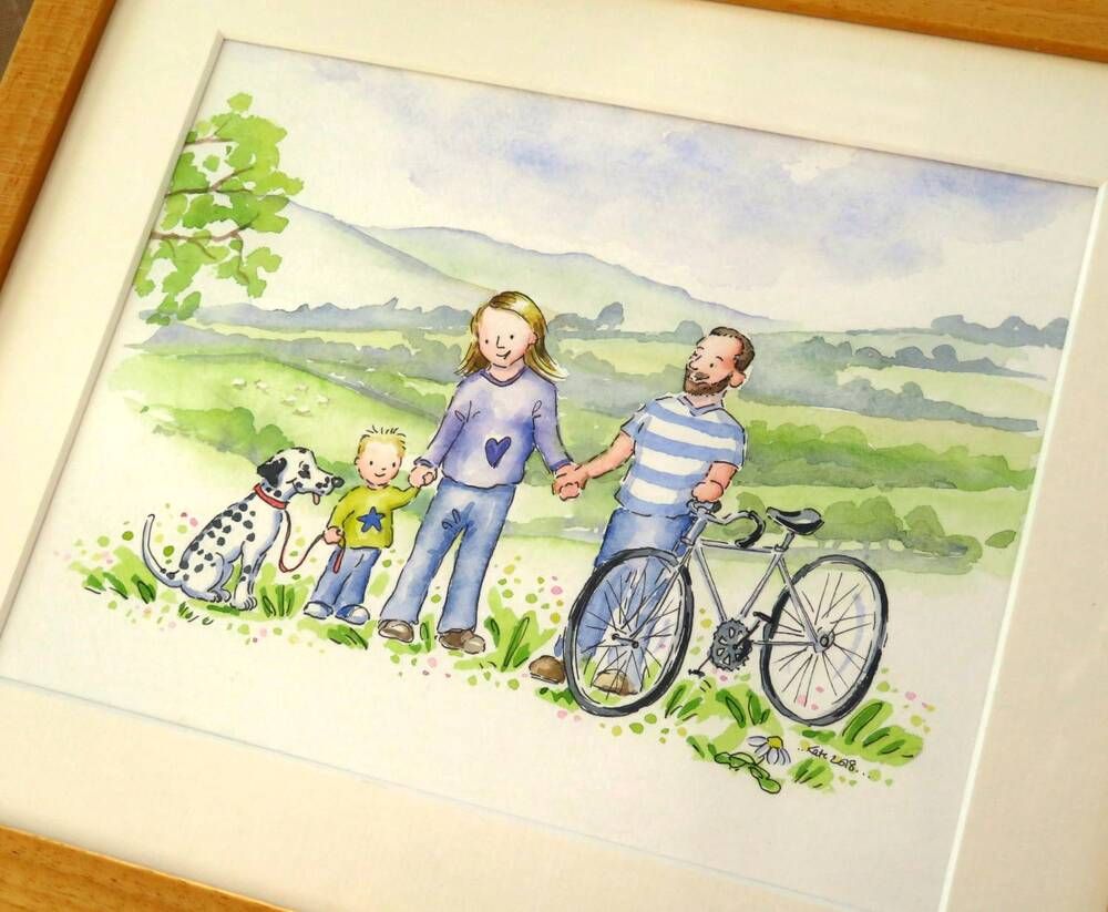 Personalised Watercolour Family Portrait &ndash; Hand Painted (12 &times; 10 Inches Framed)