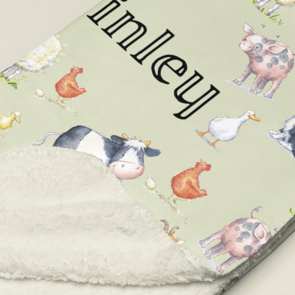 Luxury Personalised Farm Sherpa Baby Blanket