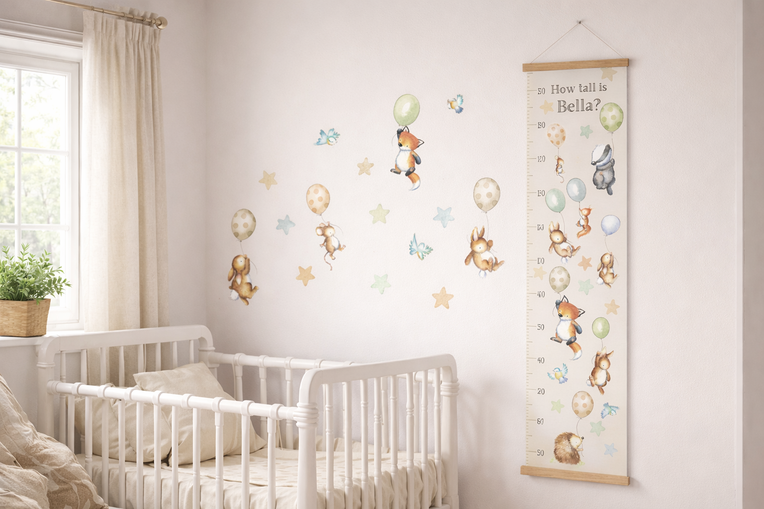 Whimsical woodland nursery with height chart