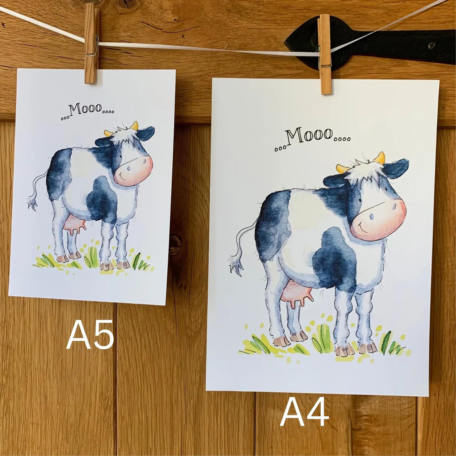 Cow nursery print from farm themed nursery wall art set in A5 and A4 sizes