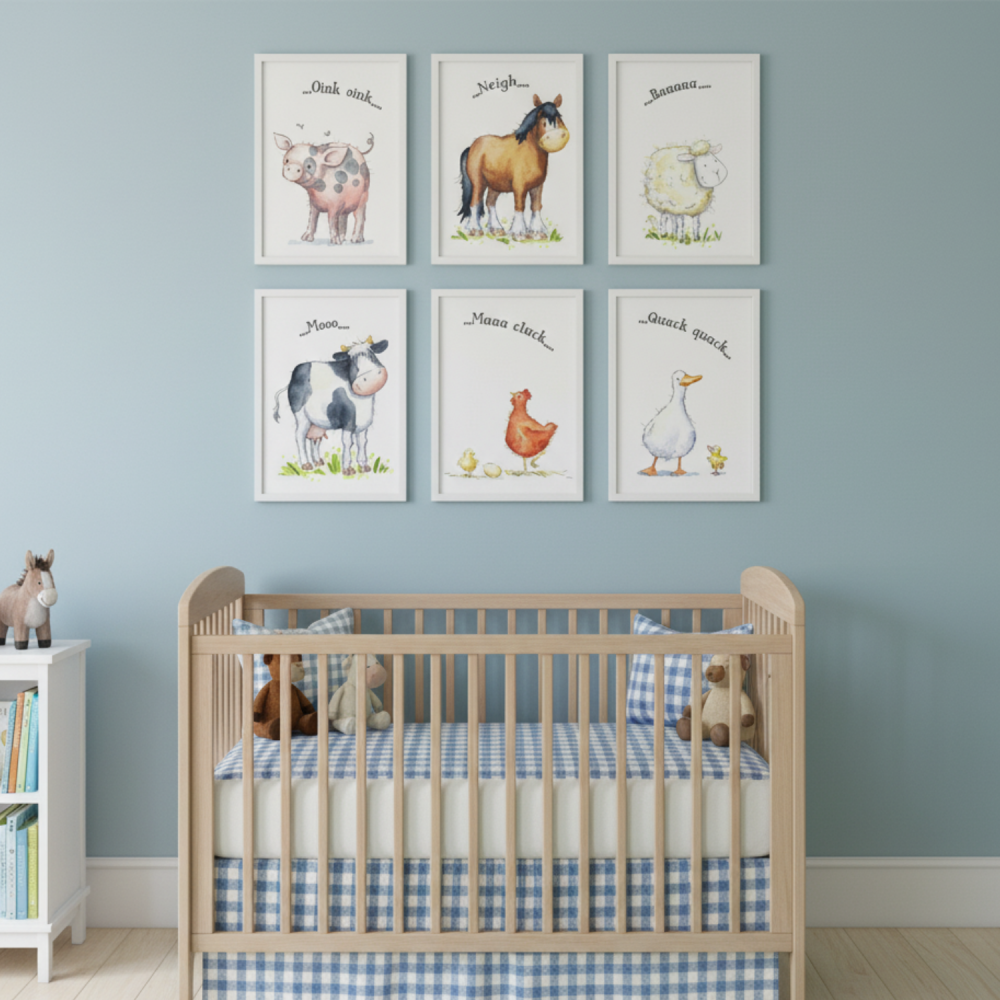 Farm Animal Nursery Prints Set &ndash; Farm Themed Nursery Wall Art (A4 or A5)