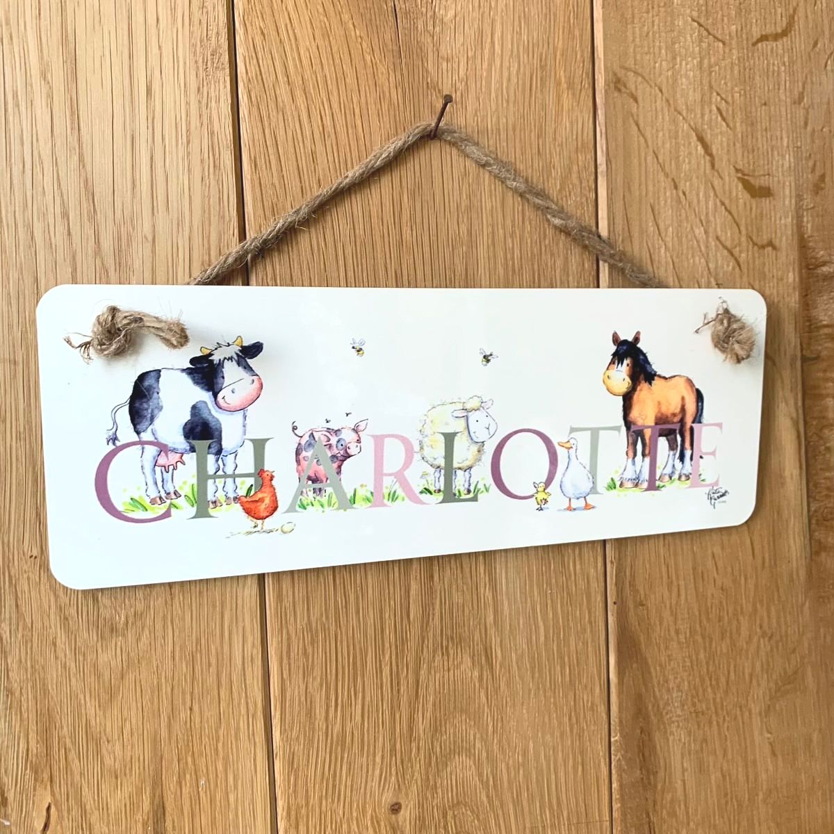 farm animal girls bedroom door plaque personalised