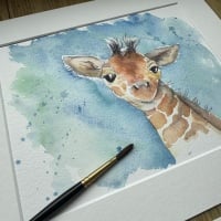 original baby giraffe watercolour painting nursery animal artwork