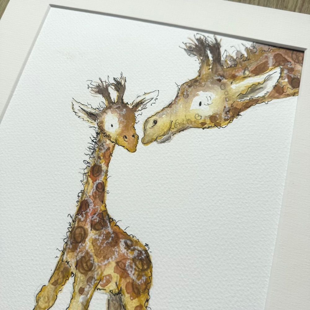 Baby giraffe and his mummy Original Watercolour Animal Painting