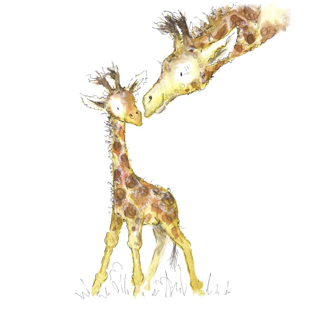 Baby giraffe and his mummy Original Watercolour Animal Painting