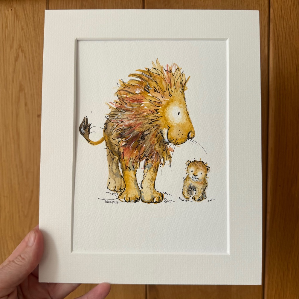 Lion and baby Original Watercolour Animal Nursery Painting