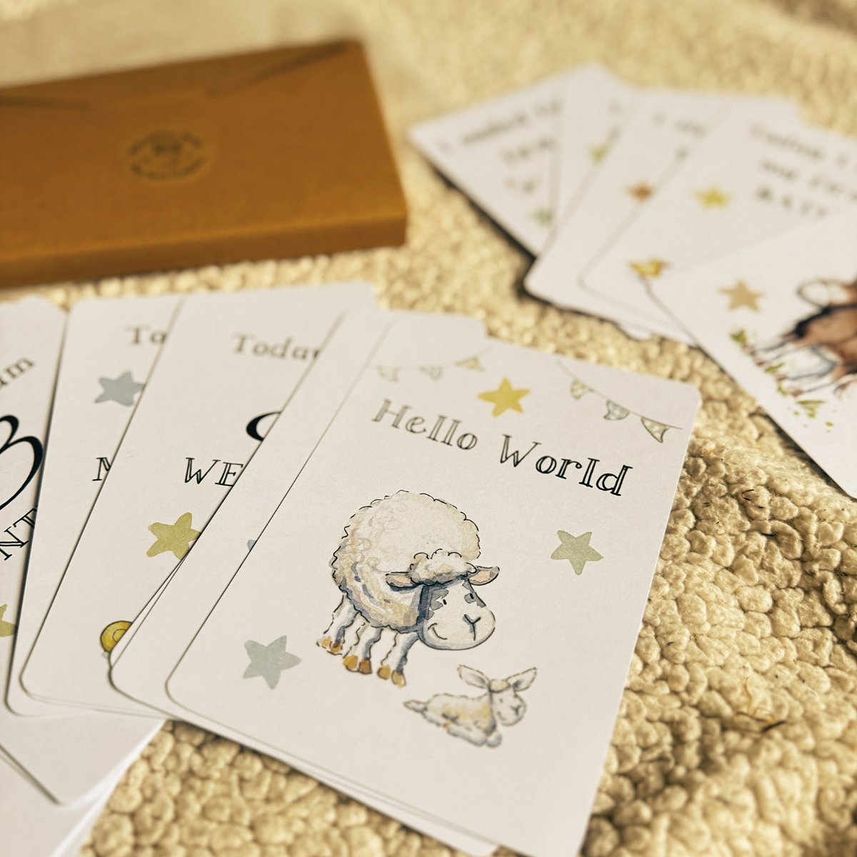 miletone cards on blanket