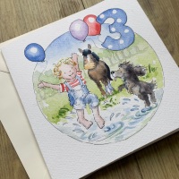 Personalised hand painted children&acirc;s birthday card with watercolour illustration and child&acirc;s name