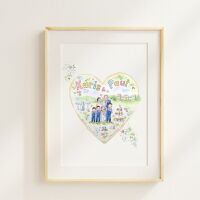 Watercolour wedding heart illustration 14 by 11 bespoke keepsake from paren