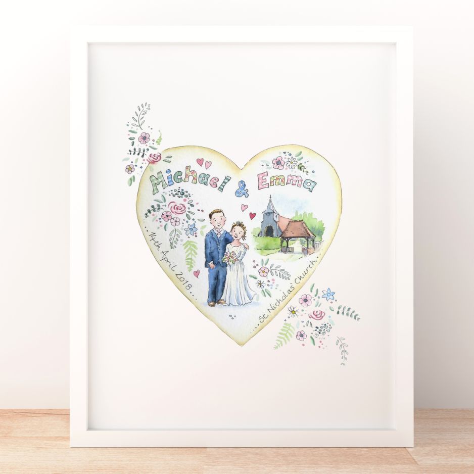 Hand-Painted Wedding Heart Picture &ndash; Wedding Gift from Parents (14 x 11 Framed Keepsake)