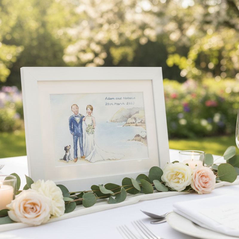 Hand-Painted Wedding Portrait Painting &ndash; 14 x 10 Framed Keepsake