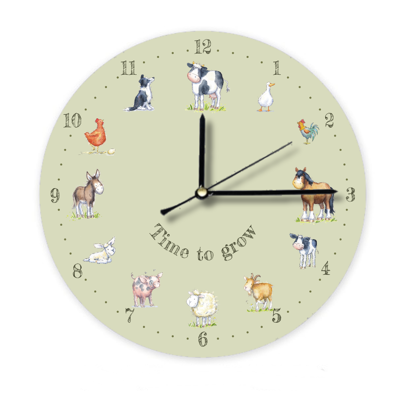 Personalised Farm Animal Nursery Clock -flat MDF clock