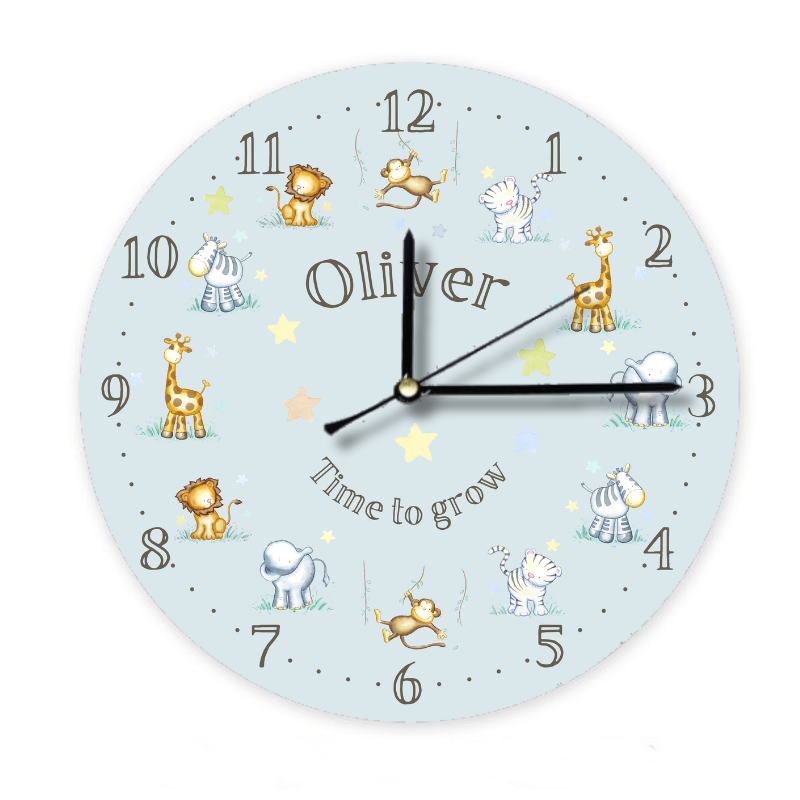 Personalised Jungle Nursery Clock &ndash; Safari Animal Baby Clock &ndash; Children&rsquo;s Wall Clock UK