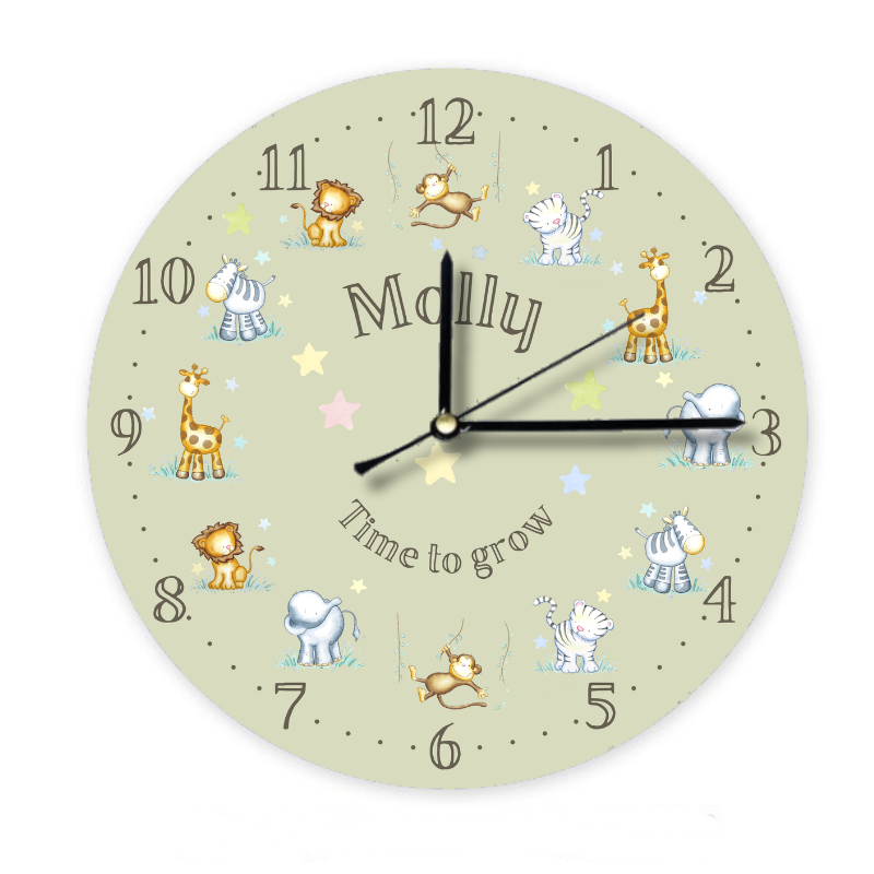 Personalised Jungle Nursery Clock &ndash; Safari Animal Baby Clock &ndash; Children&rsquo;s Wall Clock UK
