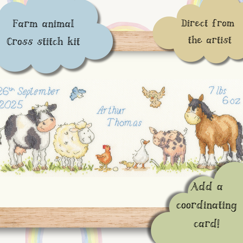 Farmyard Welcome Cross Stitch Kit &ndash; Baby Sampler Keepsake