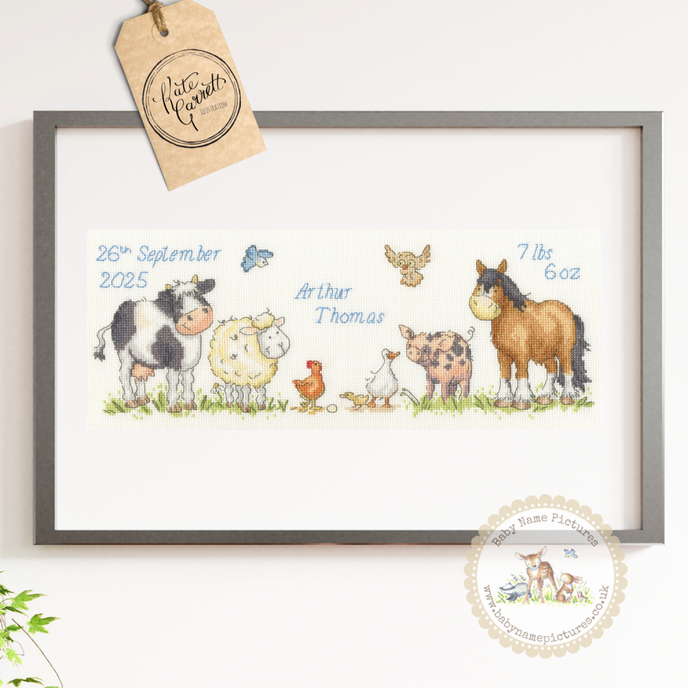 Farmyard Welcome Cross Stitch Kit &ndash; Baby Sampler Keepsake
