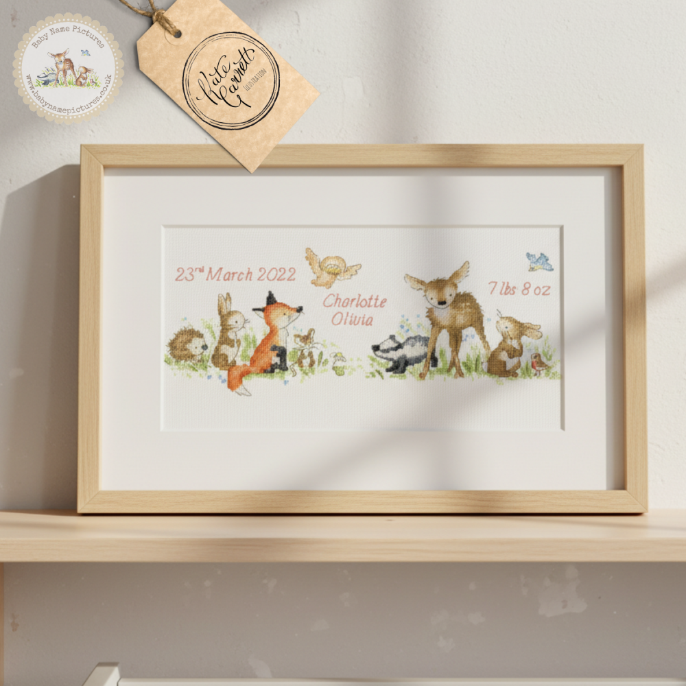 Woodland Welcome Cross Stitch Kit &ndash; Baby Birth Sampler by Bothy Threads from Kate Garrett Artwork
