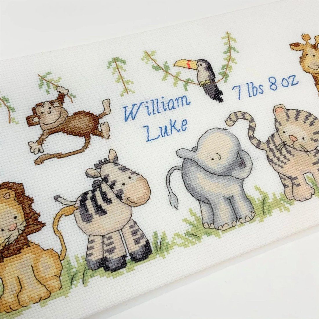 Jungle Welcome Cross Stitch Kit &ndash; Personalised Baby Sampler by Bothy Threads from Kate Garrett Artwork