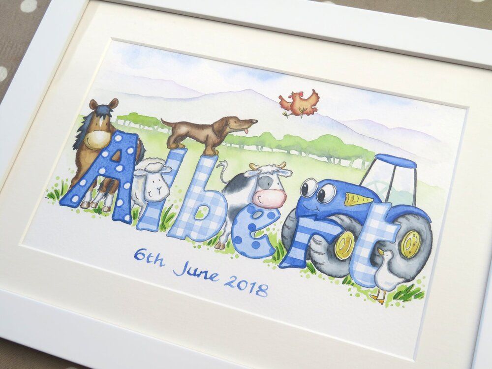 Bespoke Luxury Baby Gift &ndash; Hand-Painted Personalised Watercolour Name Picture (16&times;10 Framed)